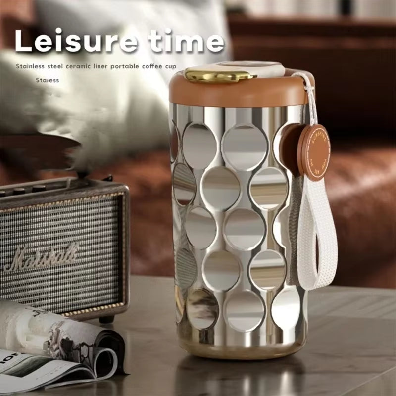 410ML Portable Vacuum Insulated Ceramic Thermos Cup Ceramic Inner Layer Coffee Mug Drinking Cups for Coffee Vacuum Thermals Mug
