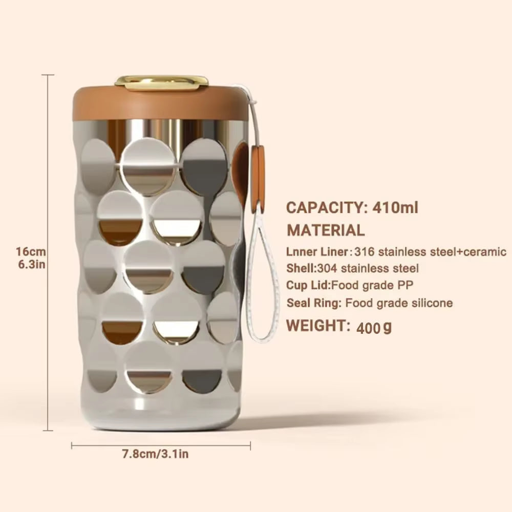 410ML Portable Vacuum Insulated Ceramic Thermos Cup Ceramic Inner Layer Coffee Mug Drinking Cups for Coffee Vacuum Thermals Mug